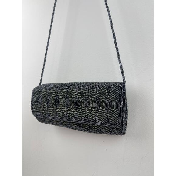 INGE CHRISTPHER Beaded Shoulder Bag Clutch Gray Silver Black Eveningwear Formal - Picture 5 of 8